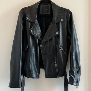 Elodie Black Faux Leather Moto Jacket, Size L